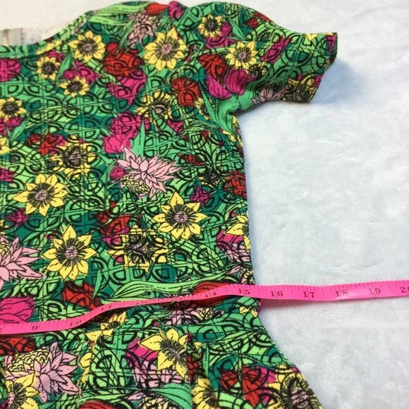 LuLaRoe Amelia Fit & Flare Dress Size L Womans Green Floral Short Sleeve Pleated - Picture 12 of 13